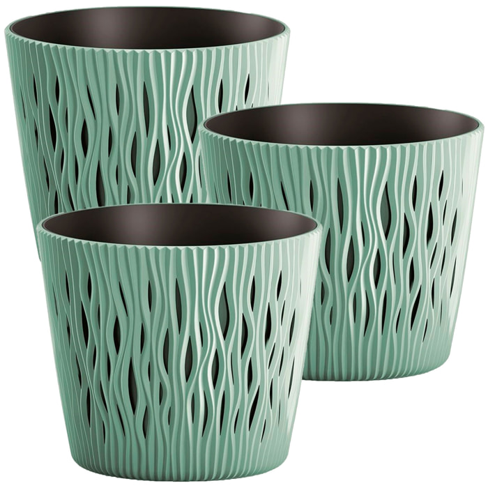 3x maceta redonda de plastico sandy round en color salvia 15,8 (largo) x 15,8 (ancho) x 13,8 (alto) cm