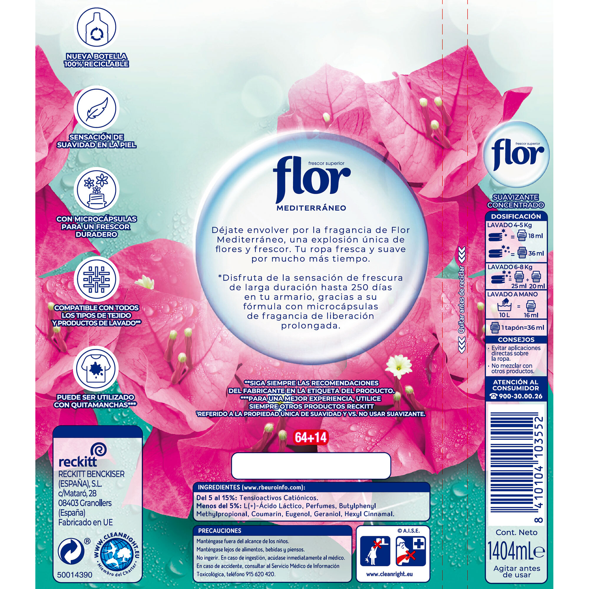 Flor Oceánico Suavizante Concentrado para la ropa 156 lavados (2 botellas x 78 dosis)