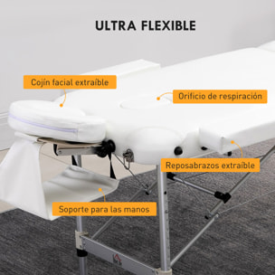 Camilla Masaje Plegable, Camilla Estética Profesional de Aluminio con Altura Ajustable, 3 Zonas, Reposacabezas, Reposabrazos, para Tatuaje, Fisioterapia, Blanco