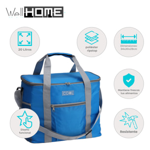 Well Home Bolsa Nevera de Poliéster Ripstop de 20 Litros en Azul Brillante 34x20x29cm