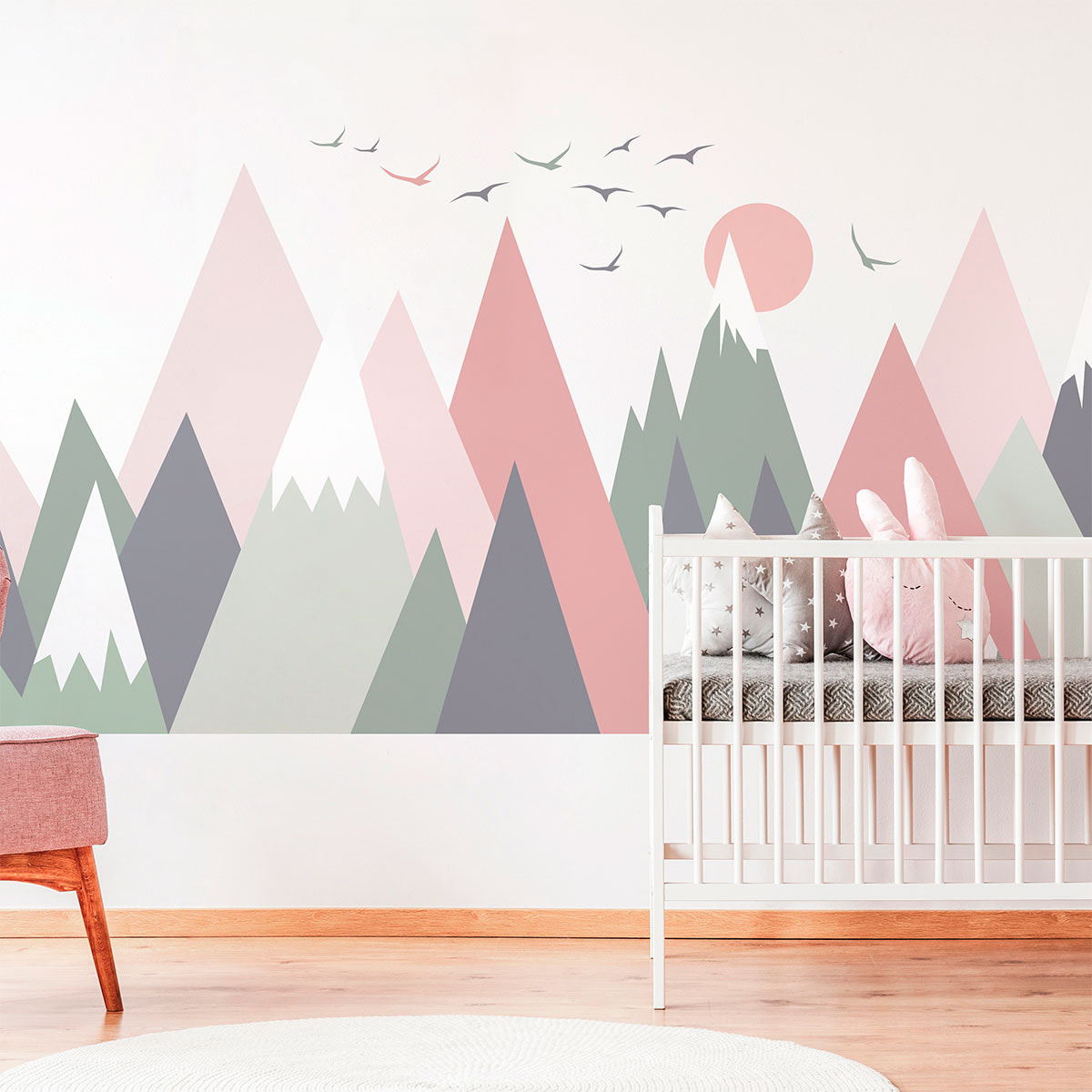 Stickers muraux enfants - Décoration chambre bébé - Autocollant Sticker mural géant enfant montagnes scandinaves ODEKA