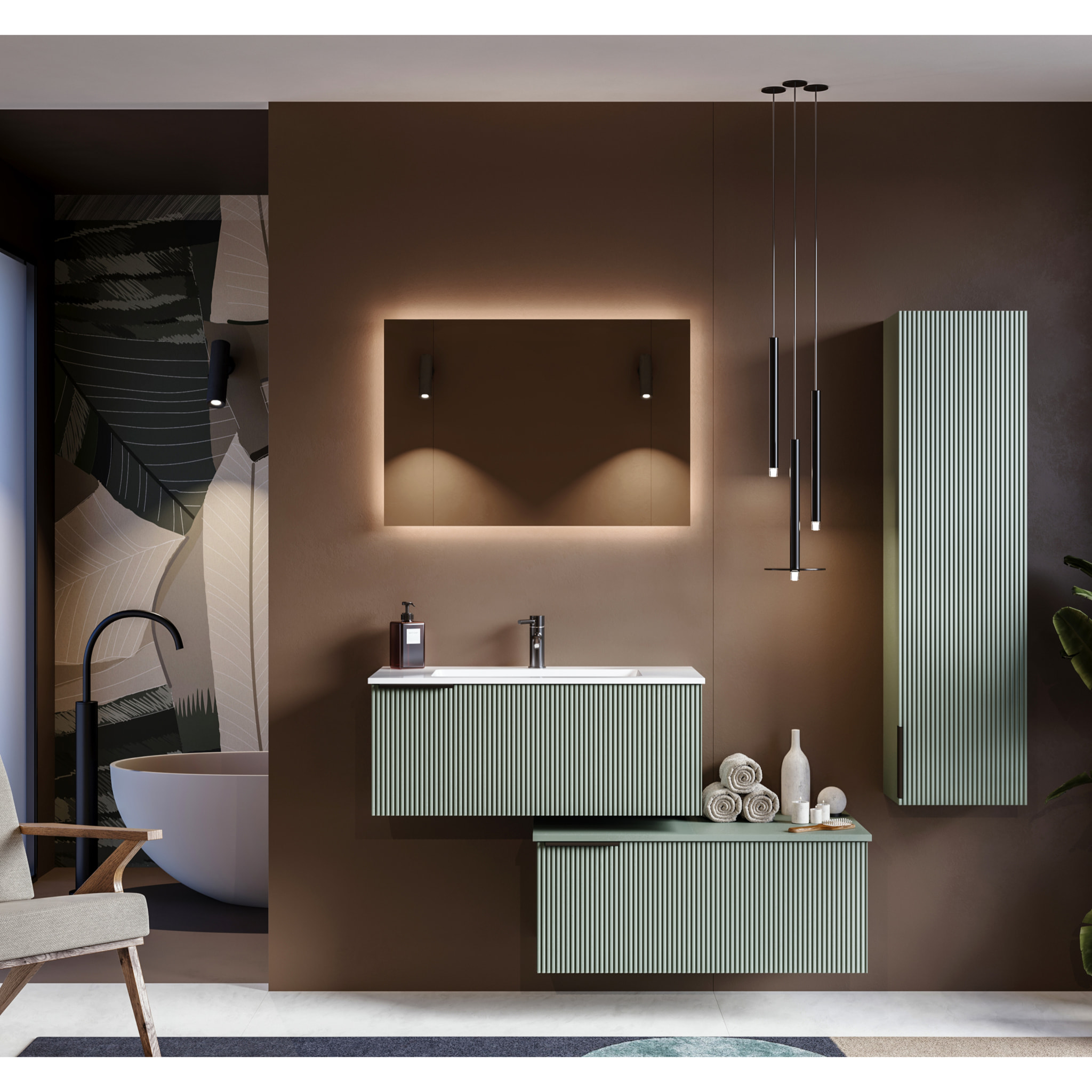MOBILE DA BAGNO CANNES 90 VERDE SALVIA- 6 PEZZI