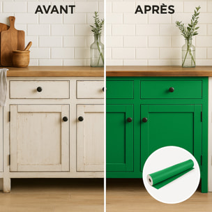 Rouleau adhésif décoratif Vinyle au Mètre - Vert cactus - Sticker Lavable Imperméable Mur Cuisine Meubles