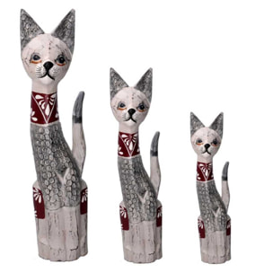 Set di 3 gatti in legno grigio cm h60/80/100