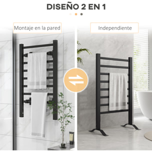 Toallero Eléctrico de Pared o Suelo 150â‚¬Â¯W Calentador de Toallas de Aleación de Aluminio con Función de Temporizador y 8 Barras para Baño 53x35x90 cm Negro