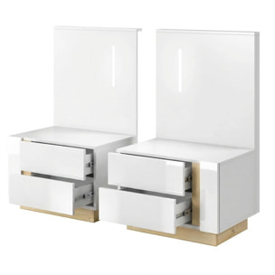 Set Due Comodini Moderni Con Due Cassetti Scorrevoli Salvaspazio Per Camera Da Letto Design Nordico 60 x 102 x 38.4 Cm Bianco E Rovere