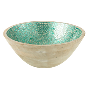 J-Line Bol Mosaique Bois De Manguier Vert Large