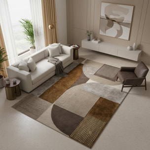 Tapis Salon Géométrique Tufté Main, Laine Noble, YAKA Chaleureux