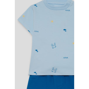 Conjunto de camiseta con estampado marino de cangrejos y pececitos y shorts lisos a juego | Color: Nautic | Street Monkey