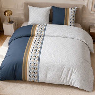Parure housse de couette 100% percale de coton motif géométrique à triangles - TRIGLIANY