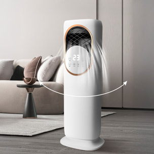 Climatizador multifunción sin aspas, con calefacción y refrigeración. Con tanque de agua de 3L, pantalla táctil y mando de control remoto.