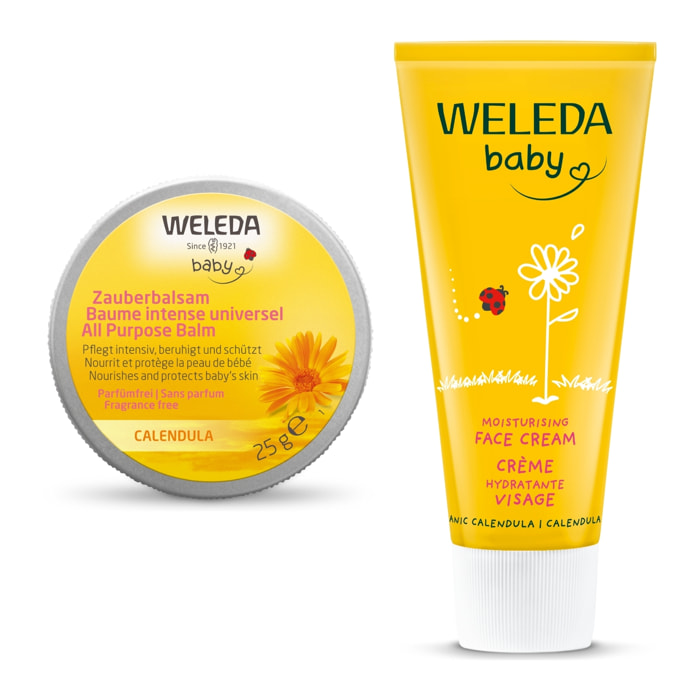 WELEDA - DUO rituel Douceur - Baume intense universel au calendula + Crème Hydratante Visage au calendula - Natrue *- Pot 25g et Tube 50 ml