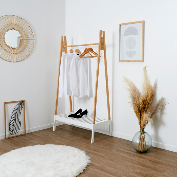 Portant A Vetements Bois Blanc 100x46x170cm
