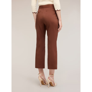 Motivi - Pantaloni kick flare in cotone tecnico - Marrone