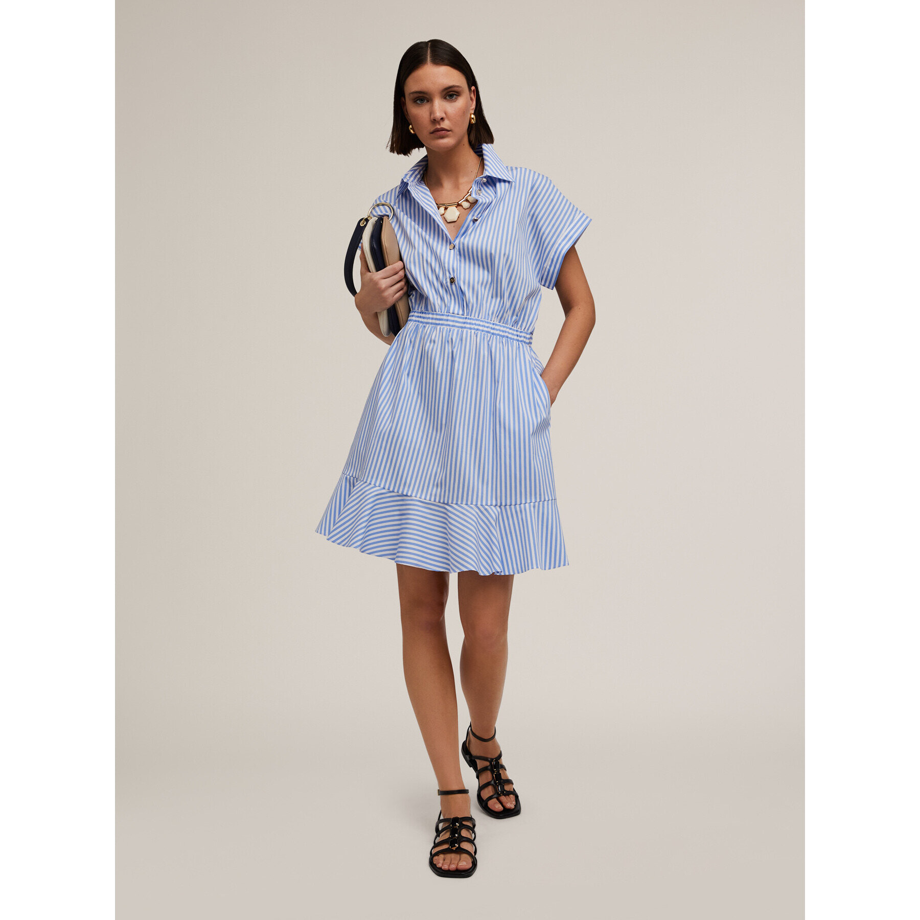 Motivi - Vestido camisero de algodón a rayas - Light - blue