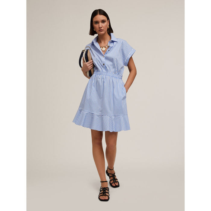 Motivi - Vestido camisero de algodón a rayas - Light - blue