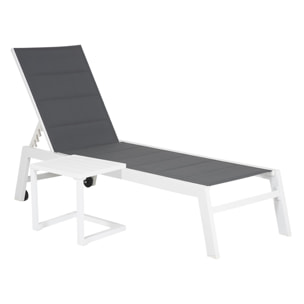 Set bain de soleil et table d'appoint BARBADOS en textilène gris - aluminium blanc