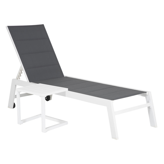 Set bain de soleil et table d'appoint BARBADOS en textilène gris - aluminium blanc