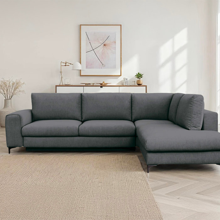 Canapé d'Angle Droit Tissu Fiesole, 3 Places, Couchage Intégré, Coffre de Rangement, Housse Déhoussable