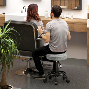 Taburete Giratorio Redondo Taburete con Ruedas Altura Regulable 50-66 cm Asiento Tapizado en Tejido de Borreguito para Salones Talleres Spa Masaje Gris