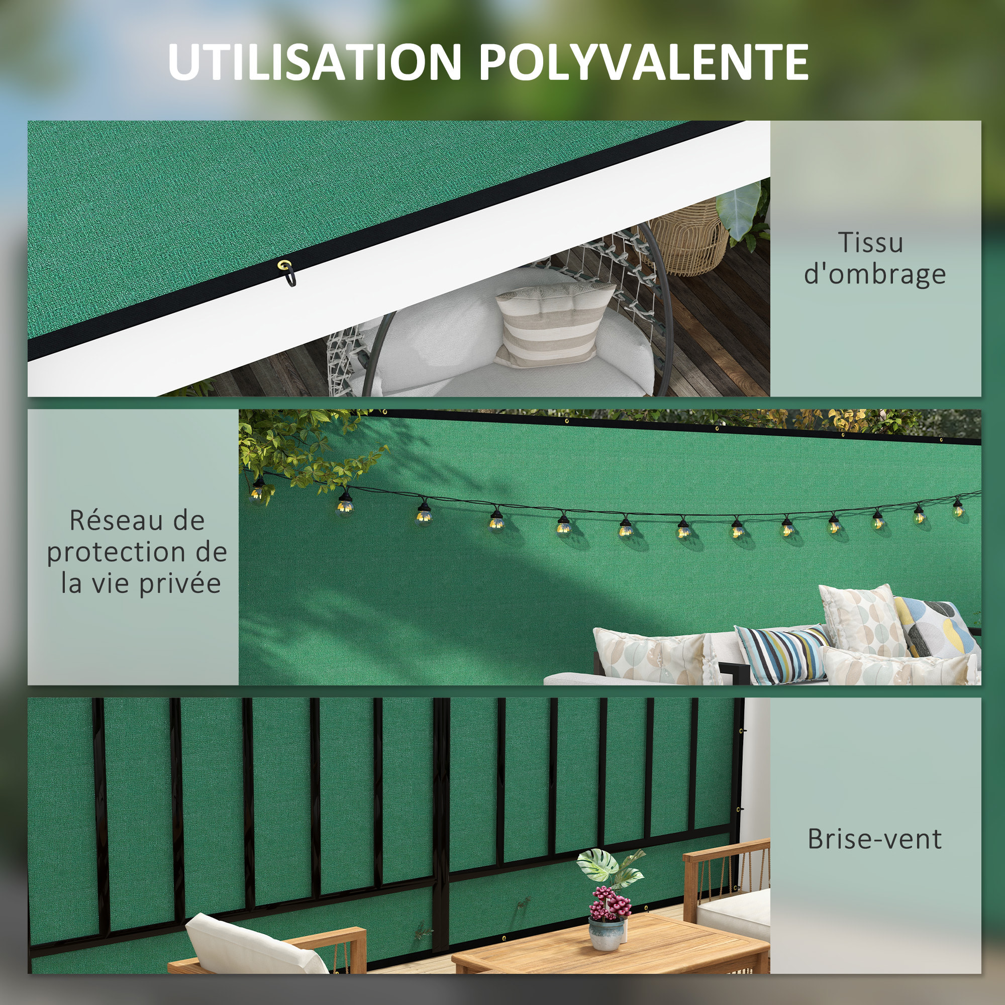 Brise-vue toile 160 g/m² renforcée avec attaches et œillets dim. 15,25L x 1,75H m