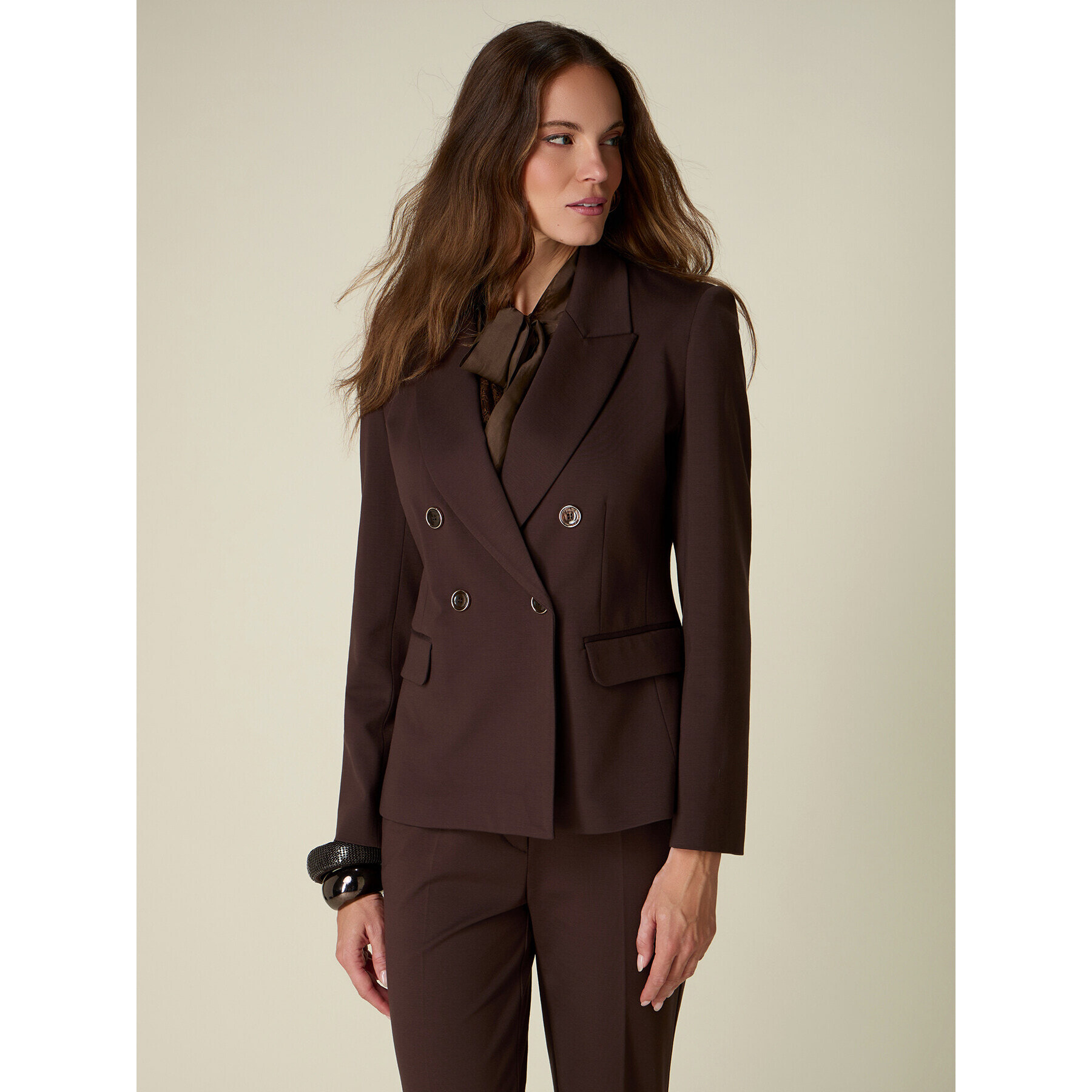 Oltre - Blazer doppiopetto in punto milano - Marrone