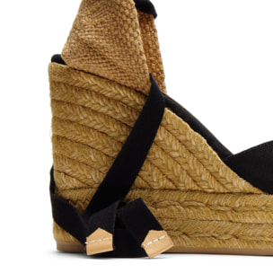 Alpargatas de cuña de mujer Chiara en algodón orgánico, cierre mediante lazada y doble plataforma