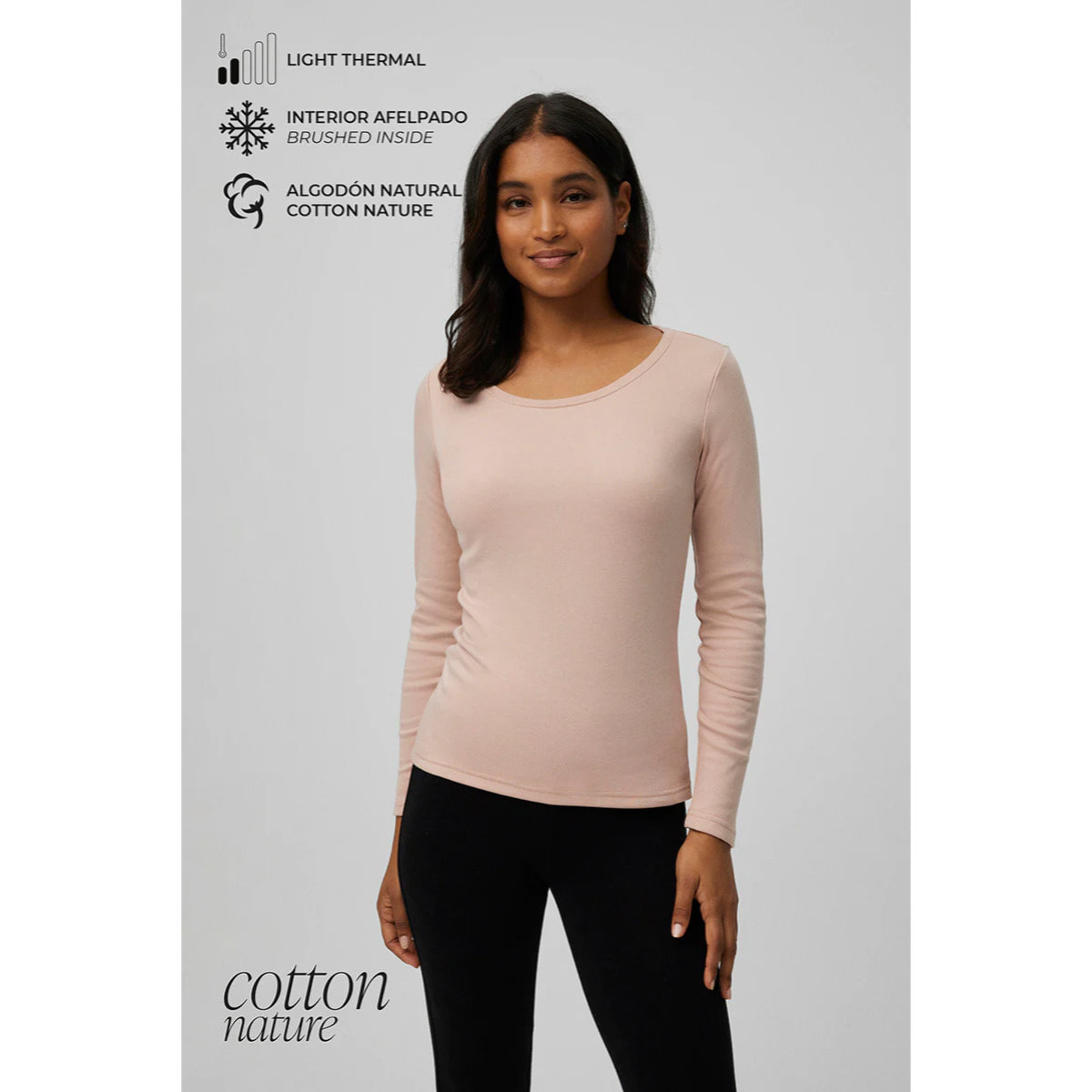 Maglia calda in cotone a maniche lunghe, scollo rotondo, nude