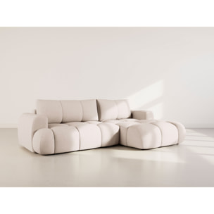 Yulin - Canapé d'angle droit 4 places convertible avec coffre en tissu bouclette - Beige