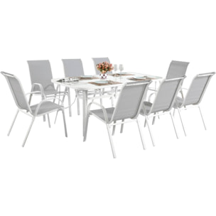 Table et chaises de jardin en textilène "Cordoba XL 180" - Phoenix - 8 places - Gris