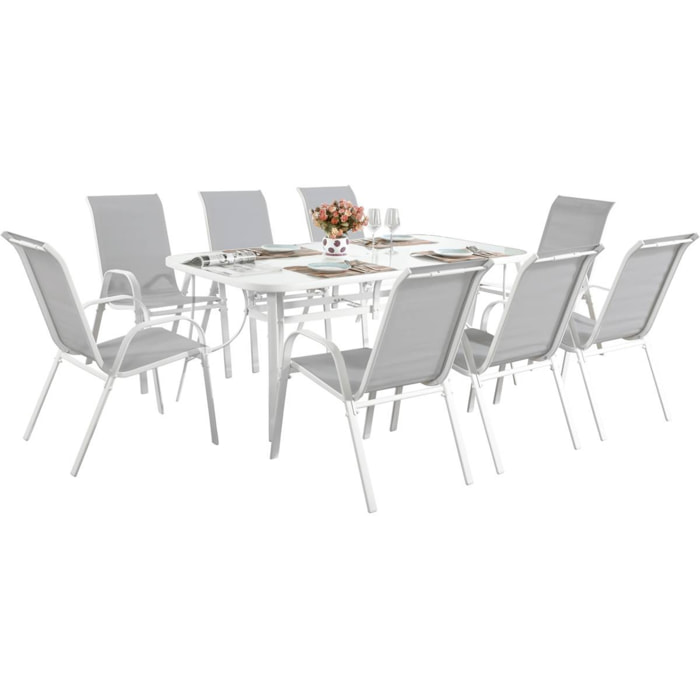 Table et chaises de jardin en textilène "Cordoba XL 180" - Phoenix - 8 places - Gris