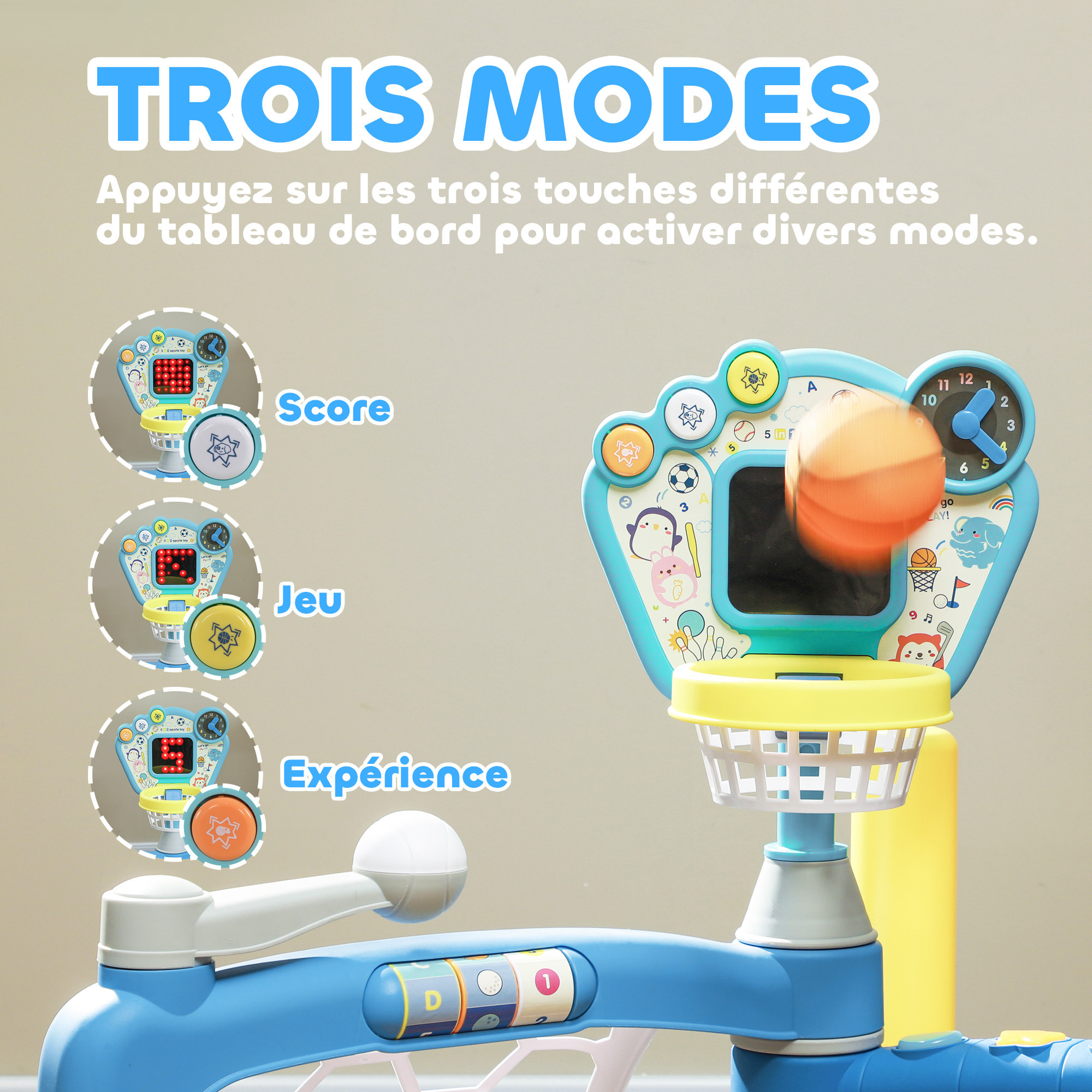 Jeux sportifs 5 en 1 enfant 18-48 mois - foot, basket, golf, baseball, bowling - effets lumineux sonores bleu