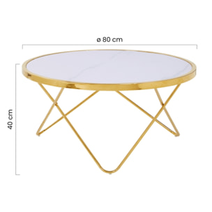 Tavolino design con gambe dorate e piano effetto marmo bianco - Izmo