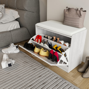 Panca Scarpiera Da Ingresso Salvaspazio Cuscino Anta Ribalta Seduta Imbottita In Ecopelle Soggiorno Casa Camera 60 x 30 x 48 Cm Bianco Frassinato