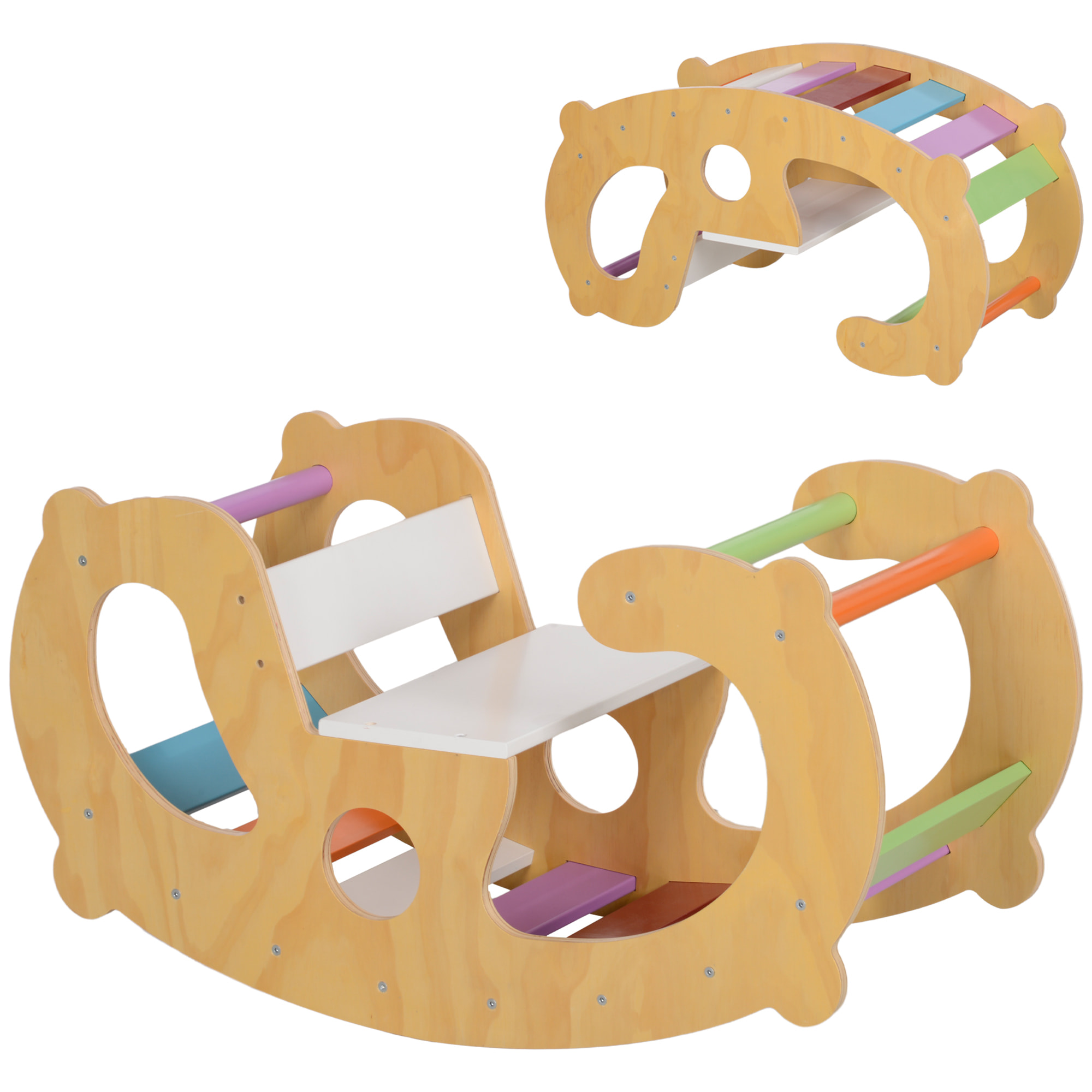 Arche d'escalade enfant jouet à bascule 2 en 1 bois pin naturel multicolore