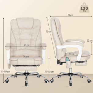Fauteuil de bureau direction massant chauffant hauteur réglable dossier inclinable tissu beige