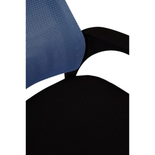 Sedia da ufficio su ruote, Poltrona elevabile con braccioli, Sedia in tessuto imbottito con schienale in rete, cm 62x50h84/93, colore Nero e Blu