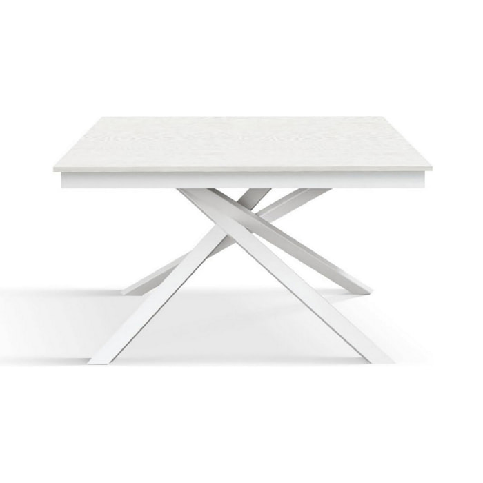 Tavolo VOLPAIA in legno, finitura bianco frassinato e base in metallo verniciato bianco, allungabile 140x80 cm - 190x80 cm