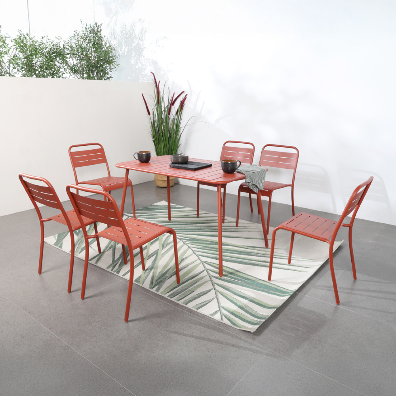 EVORA Lot de 6 chaises salon de jardin repas terracotta
