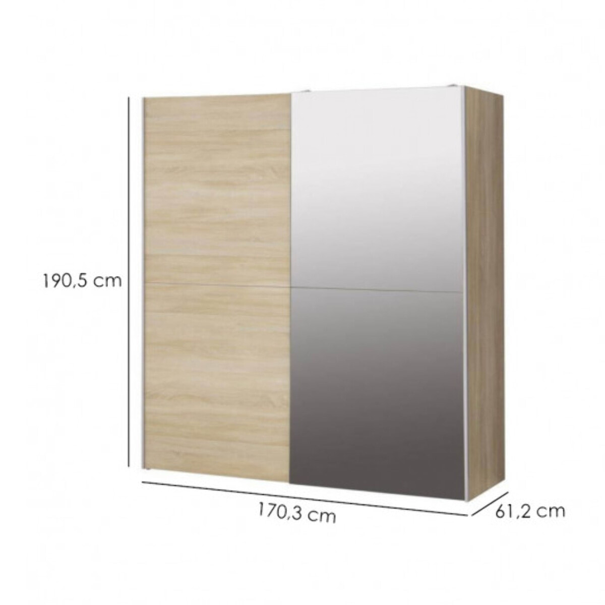 Dressing Armoire 2 portes coulissantes 5 tablettes et 1 miroir - 6 coloris - THAIS