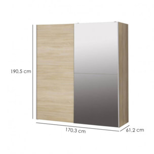 Dressing Armoire 2 portes coulissantes 5 tablettes et 1 miroir - 6 coloris - THAIS