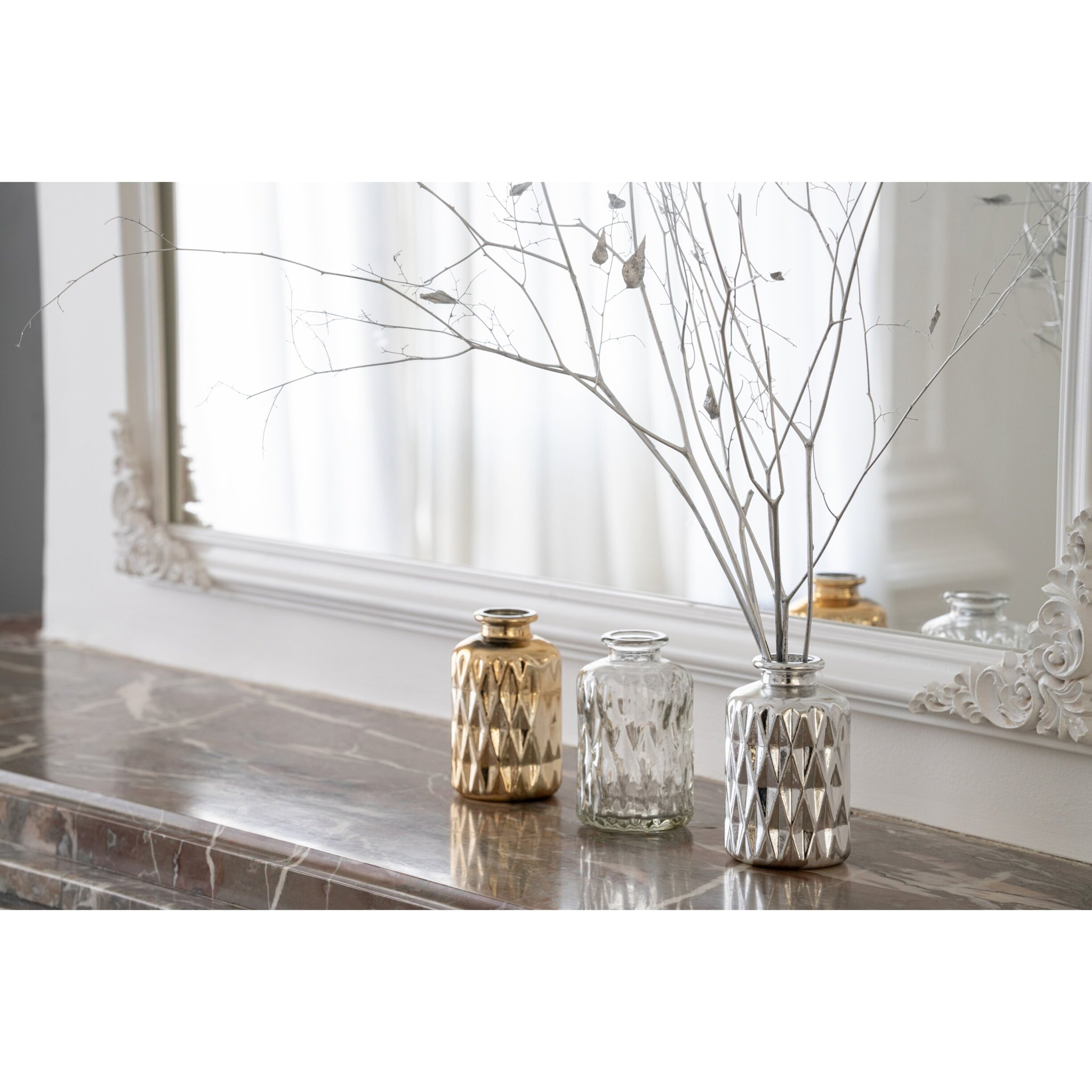 J-Line boîte de 3 vases - verre - doré/argenté - set de 2