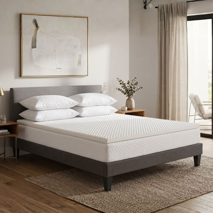 Surmatelas Nuage, 4 cm, Mémoire de Forme Haute Densité, 7 Zones de Confort, Bonne Indépendance de Couchage, Fabrication Française