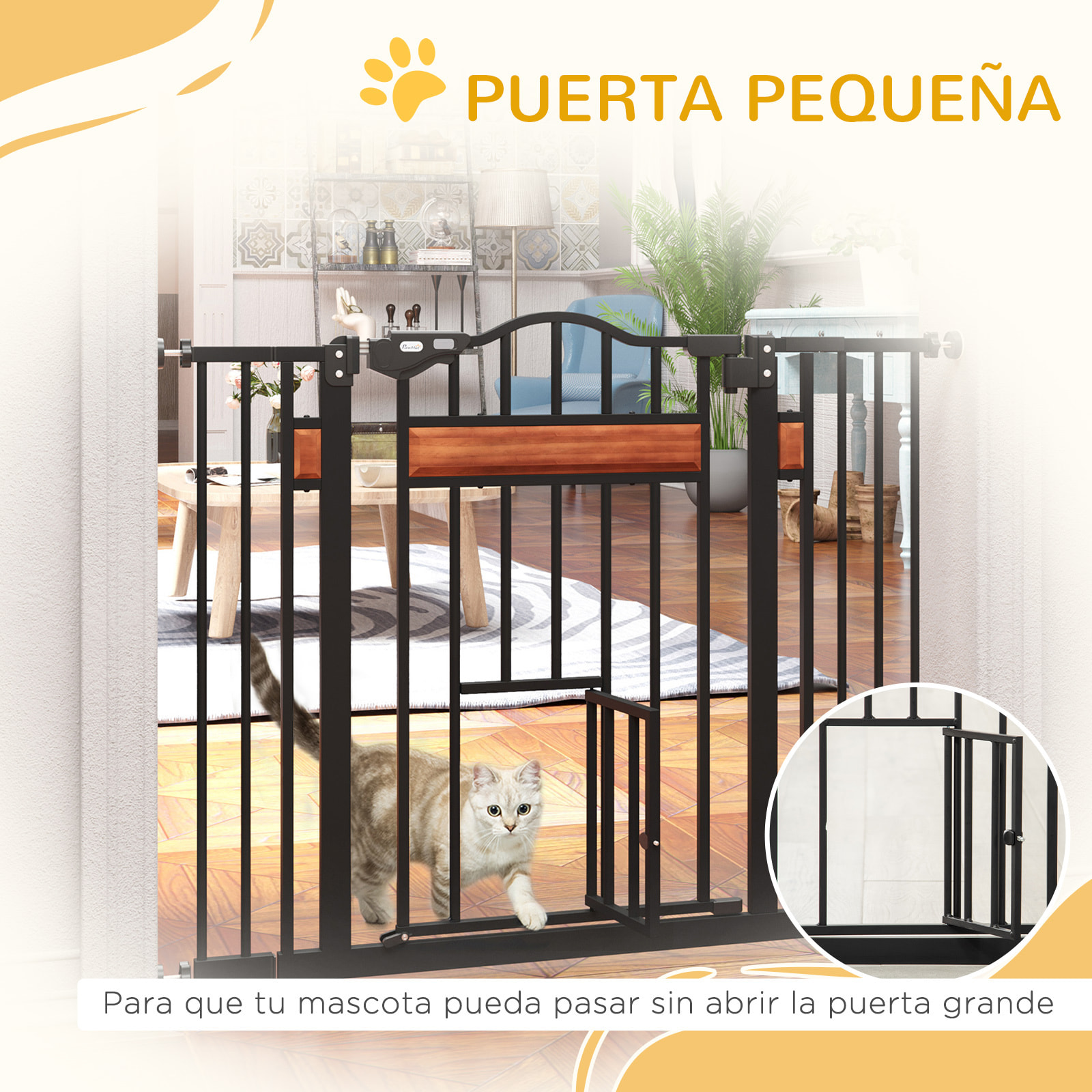 Barrera de Seguridad Perros para Puertas y Escaleras 74-105 cm con 2 Extensiones