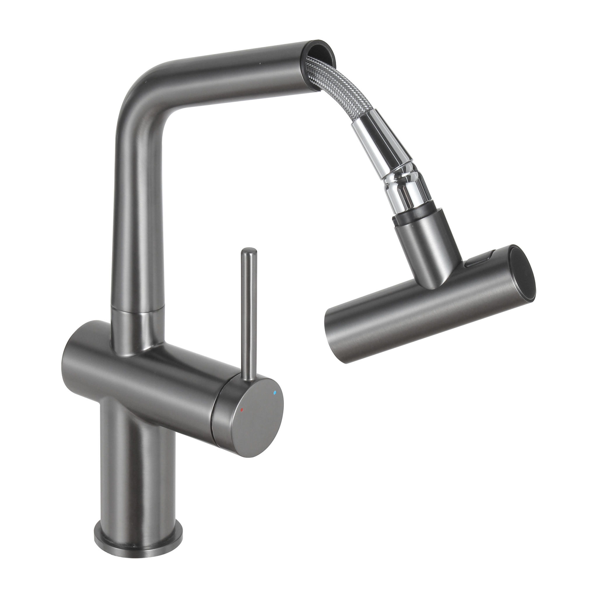 Timeless mitigeur d'évier à levier en acier inoxydable avec douchette extractible, monotrou, gun metal brossé (TMLKF185BGM)