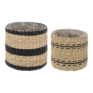 Set de 2 pots "Lumière d'hiver" en paille D14/16cm