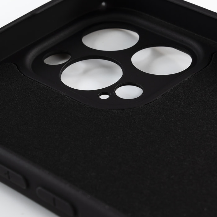 DAM Custodia  Essential in silicone con protezione per fotocamera per iPhone 14 Pro Max. Interno in morbido velluto. 8,04x1,06x16,35 cm. Colore nero