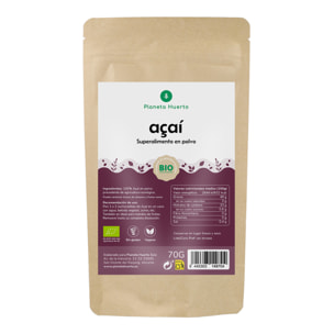 PLANETA HUERTO | Açaí en Polvo ECO 70g – Superalimento Orgánico Antioxidante – Rico en Flavonoides y Nutrientes Naturales – Apto para Veganos y Vegetarianos