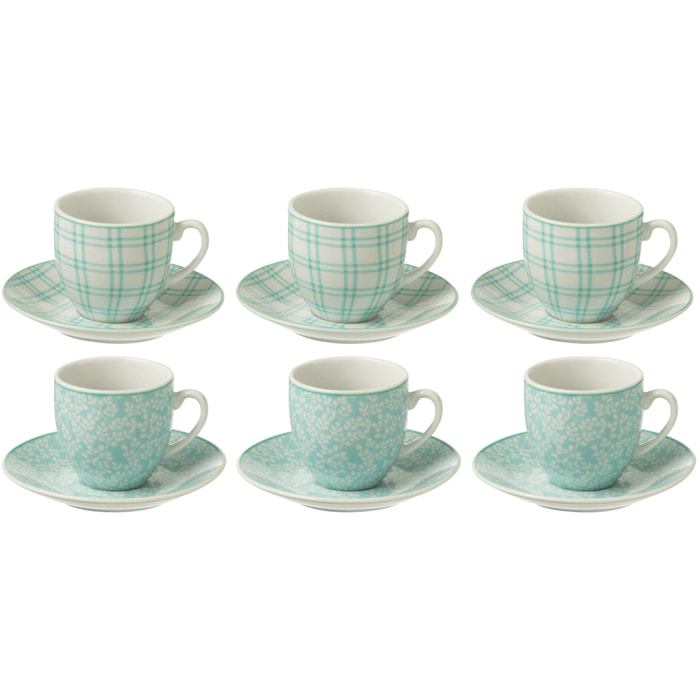 J-Line tasse + sous-tasse - céramique - bleu - boîte de 6