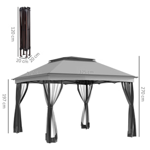 Carpa Plegable Gazebo 3,3x3,3 m Cenador Plegable con 4 Paredes Laterales de Malla Anti-UV y Bolsa de Transporte para Camping Fiestas Gris Claro